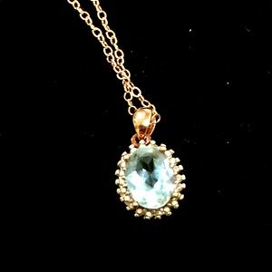 Blue & White Topaz 925 Rose Gold Plated Necklace.